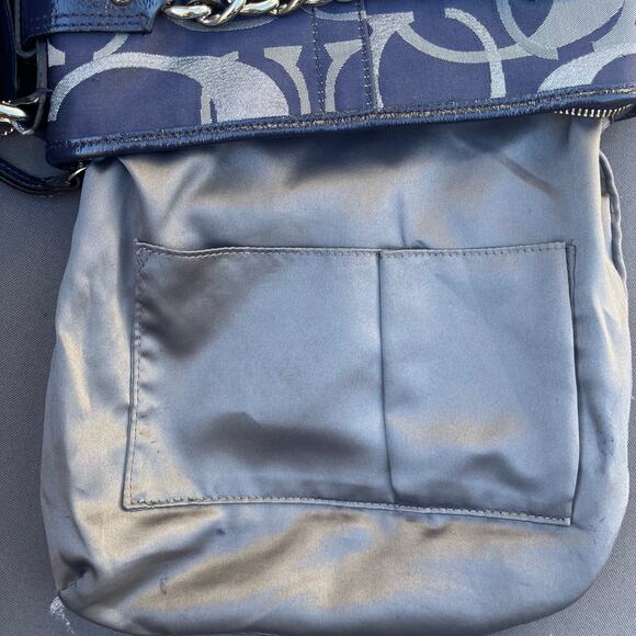 COACH Signature Optic Chain Bag, Navy Blue & Silver SHIMMER! - Picture 11 of 11